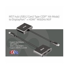 Club 3D CSV-1552 USB-C Gen 2 to HDMI & DisplayPort 1.4 Video Adapter - High-Performance, Versatile, Black